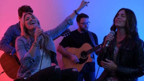 Ascension Worship performing Eternal God in front of a blue and purple background